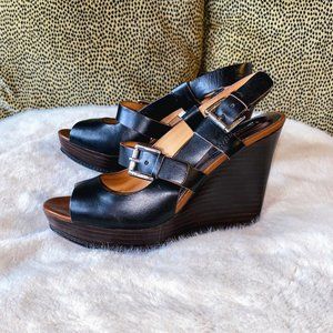 Coach ‘Mary Jo’ Vachetta Black Wedge Heels